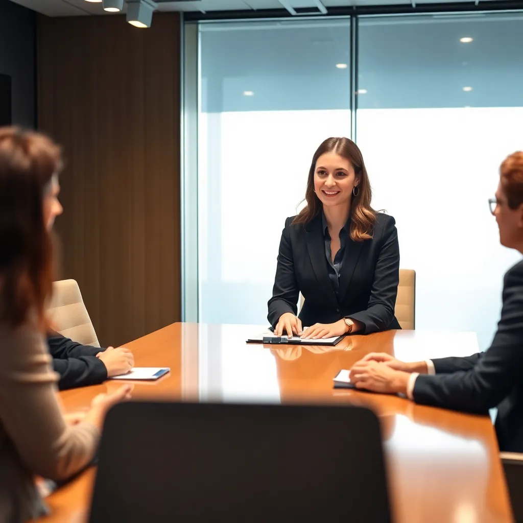 Professionele vrouw die succesvol onderhandelt in vergaderzaal