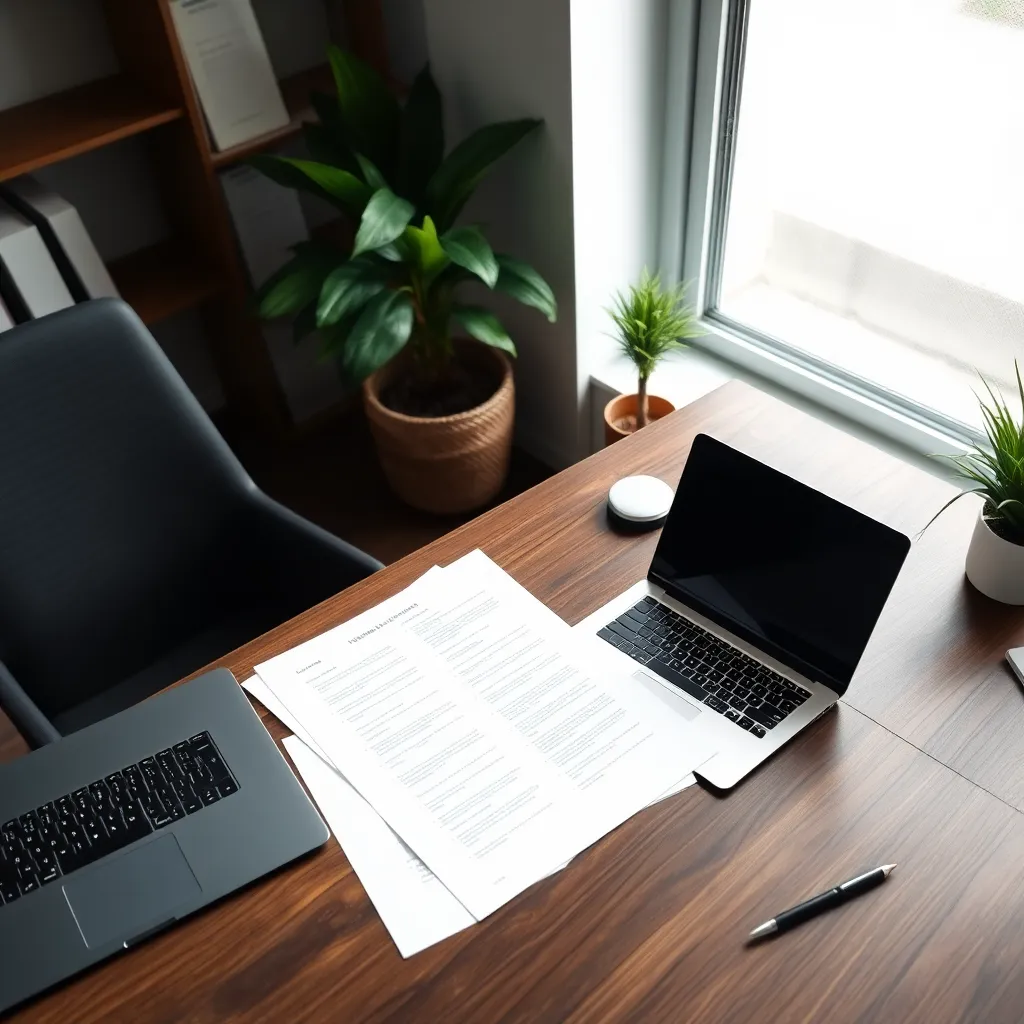 Professionele werkomgeving met onderhandelingstips op notitieblok